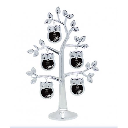 Silver Plate Owl Family Tree Frame