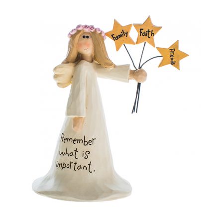 "Things to remember" standing angel ornament with stars