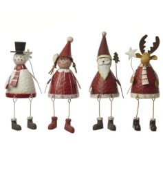 A mix of 4 traditional Christmas figures including santa, snowman and a reindeer