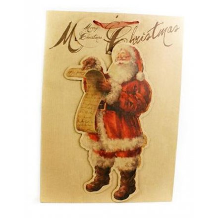 A beautiful victorian Santa gift bag with traditional script and red ribbon handle.