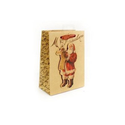 A beautiful victorian Santa gift bag with festive script and raised image.