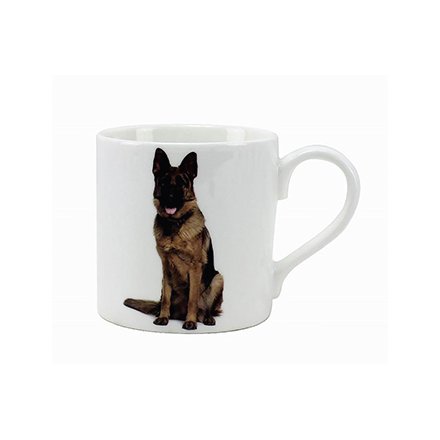 A lovely white china mug with gift box and a lovely german shepherd design.