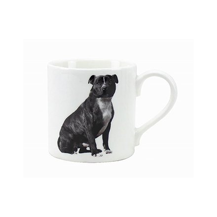 A fine quality china mug and gift box with a lovely black staffie design.