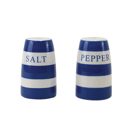 A pair of classic blue and white salt and pepper shakers with gift box.