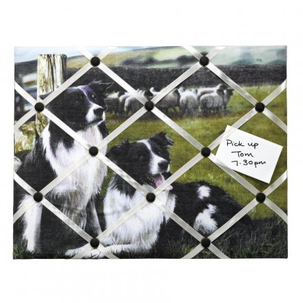 A fine quality fabric memo board with a beautiful collie dog design.