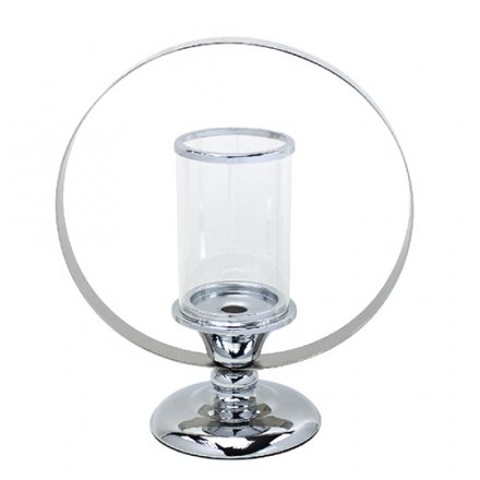 Chic glass candle holder in a classic design with metal ring