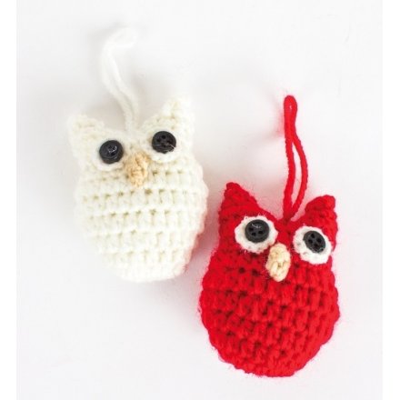 Knitted Red & White Hanging Owl Mix