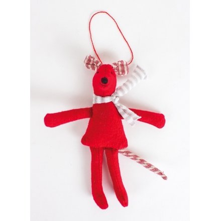 Fabric Red Mouse Hanging Dec 16cm