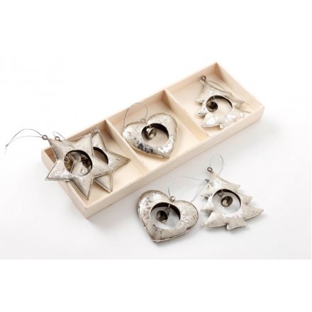 Metal Heart Tree Star Set of 6 In Wooden Box