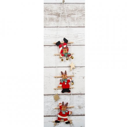 3 Rudolph On Ladder With Jingles Bells Decoration