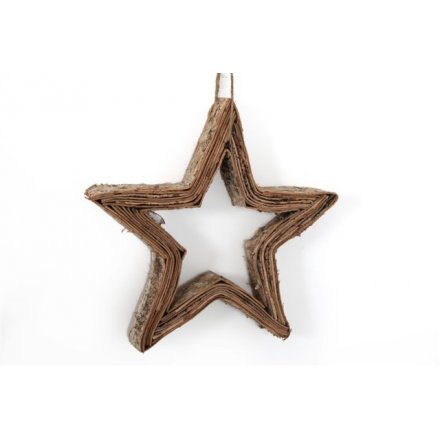 Bark style star decoration with string to hang