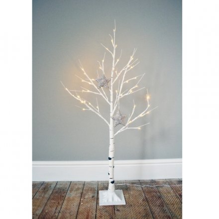 Birch style twig tree with LED light and snowy finish