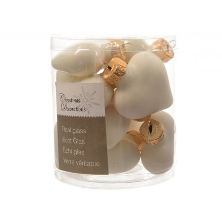 Wool White Enamel Mini Glass Hearts 12 Pack