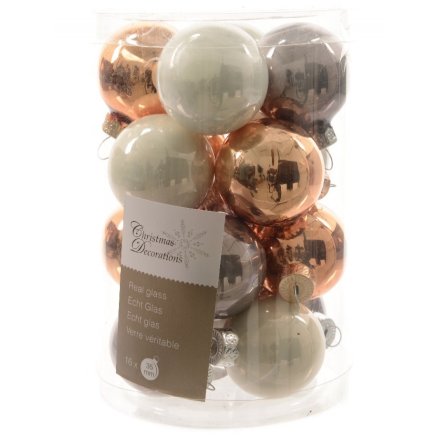 Whites Mix Enamel Luxury Glass Baubles 16 Pack