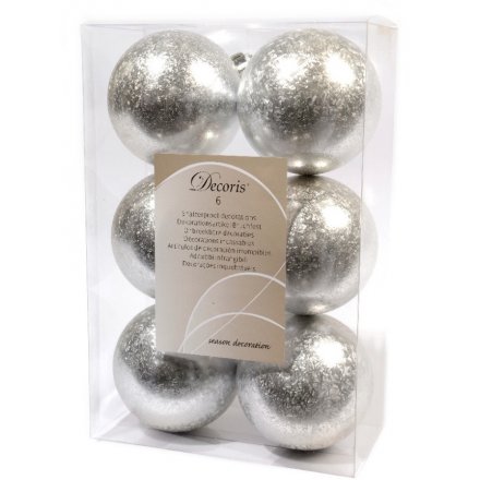 Silver Ice Baubles Shatterproof 6 Pack