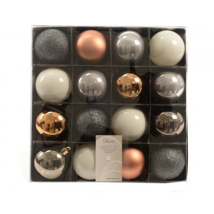 Grey White Mix Luxury Baubles Tree Set 16 Pack