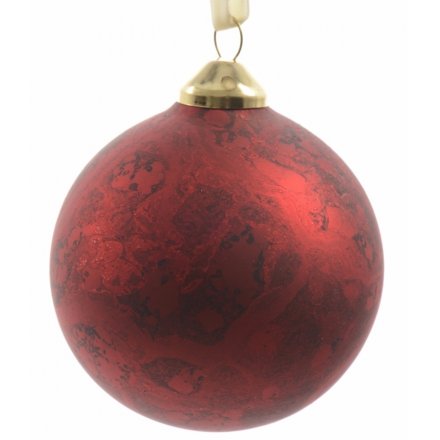 Pack of 3 Christmas Red Glass Marble Baubles