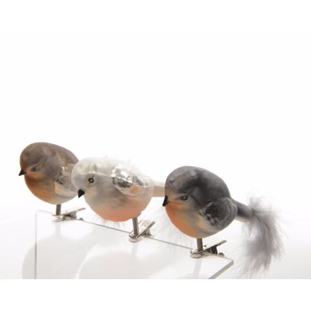 Vintage Glass Birds On Clips, Pack 3
