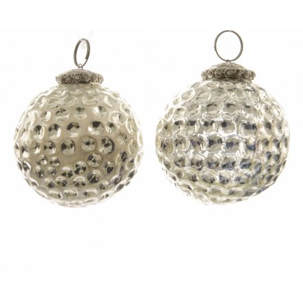 Glass Bauble Dots Clear and Silver