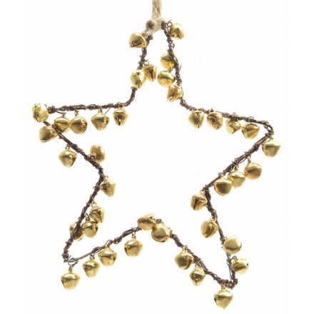 Gold Iron Star With Bells Hanger
