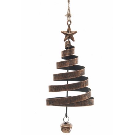A style 3D copper swirl tree hanger with a star and bell detail.