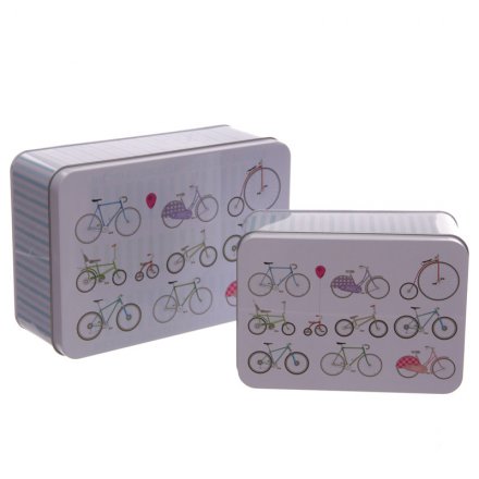 Retro Rides Cycling Design Set of 2 Printed Rect Tins