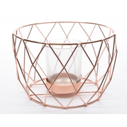 Copper Iron Tealight Holder Geometric 