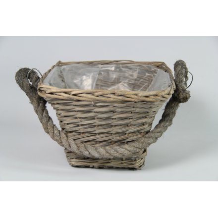 Square Basket Planter With Rope Handles