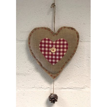 Hanging Heart Gingham & Natural 50cm