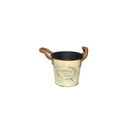 Small Cream Tin Bucket With Rope Handle