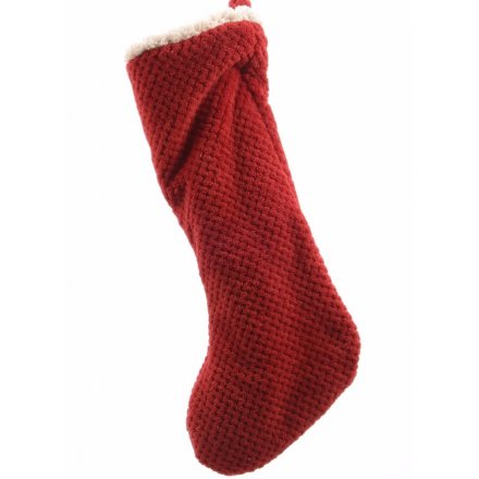 Nordic Knitted Stocking With Cream Trim 56cm