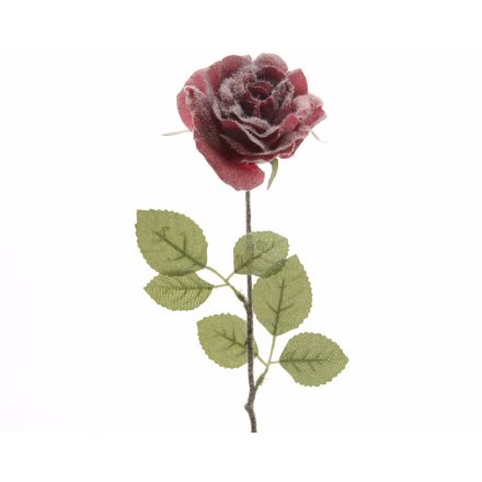 Silk Rose With Snow On Stem