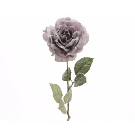 Silk Rose With Snow On Stem