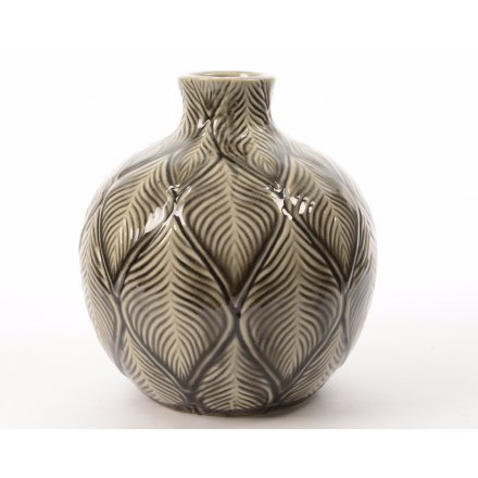 Round Vase Leaf Design 20cm