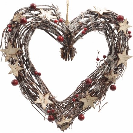 Natural Wreath Heart With Hanger, 30cm