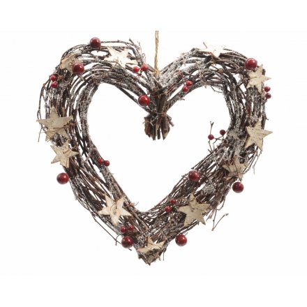 Natural Wreath Heart With Hanger, 21cm
