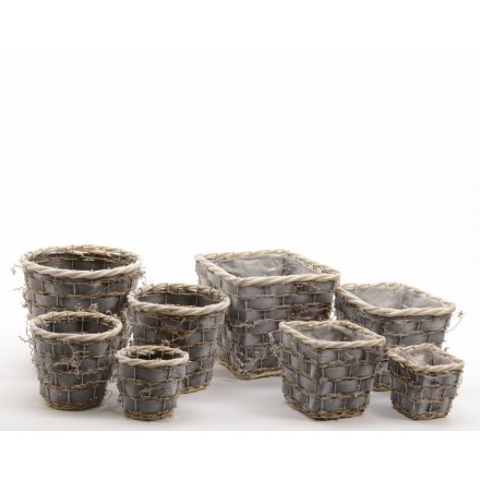 Grey Rattan Woven Baskets Set of 4