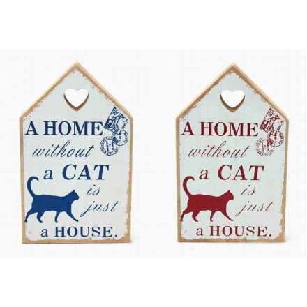 Home Without A Cat Wooden House Sign Mix