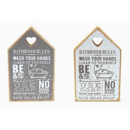 Bathroom Rules Wooden House Sign Mix