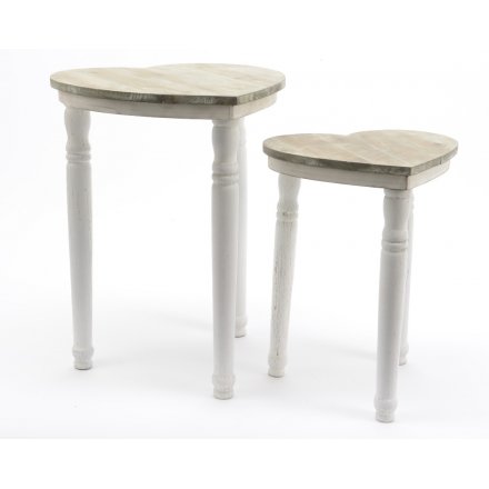 A set of 2 shabby chic wooden tables in a the shape of a heart 
