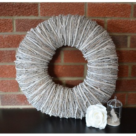 Festive white wreath made from twigs for that woodland finish