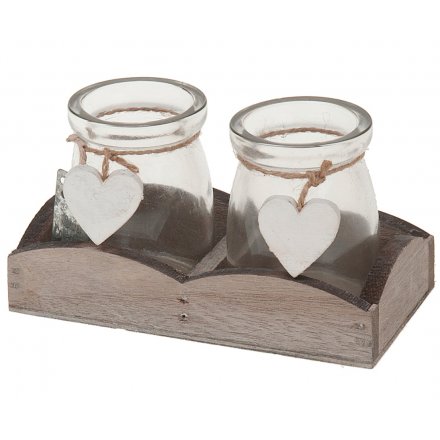 Wooden Crate with Glasses and Hearts 14.5cm