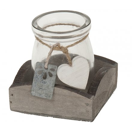 Wooden Box With 1 Glass And Heart 8cm