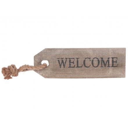 Large Brown Wooden Welcome Sign With Rope, 24cm