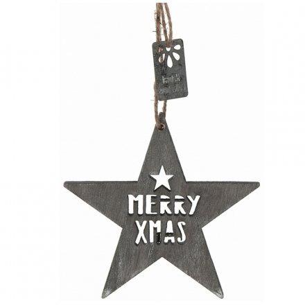 Merry Xmas Wooden Star 30cm