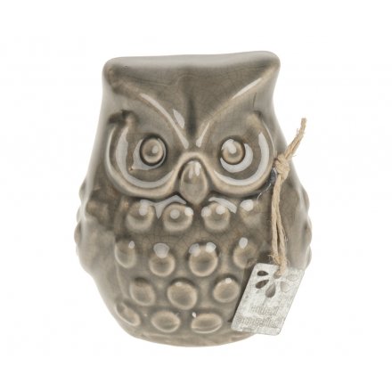 Crackle Ceramic Black Owl 10cm