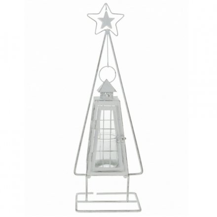 White Shabby Star Metal Festive Lantern 21cm