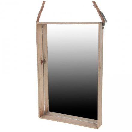 Wooden Mirror With Rope 30cm