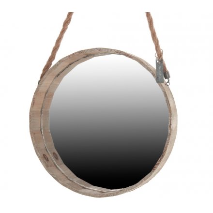 Wooden Mirror With Rope 40cm