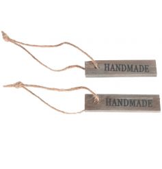 Handmade wooden labels with a rustic jute string